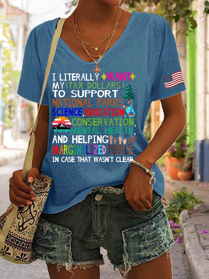 Women's Support National Parks Print V Neck Casual T-Shirt