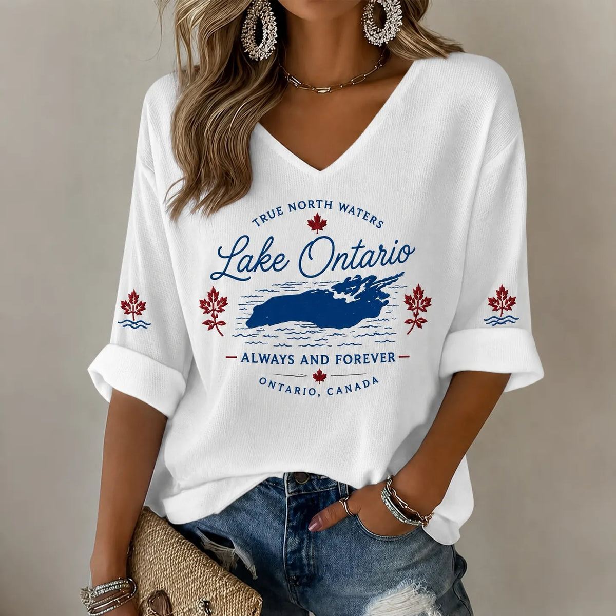 Women's Lake Ontario Always And Forever Half Sleeve V-neck T-shirt