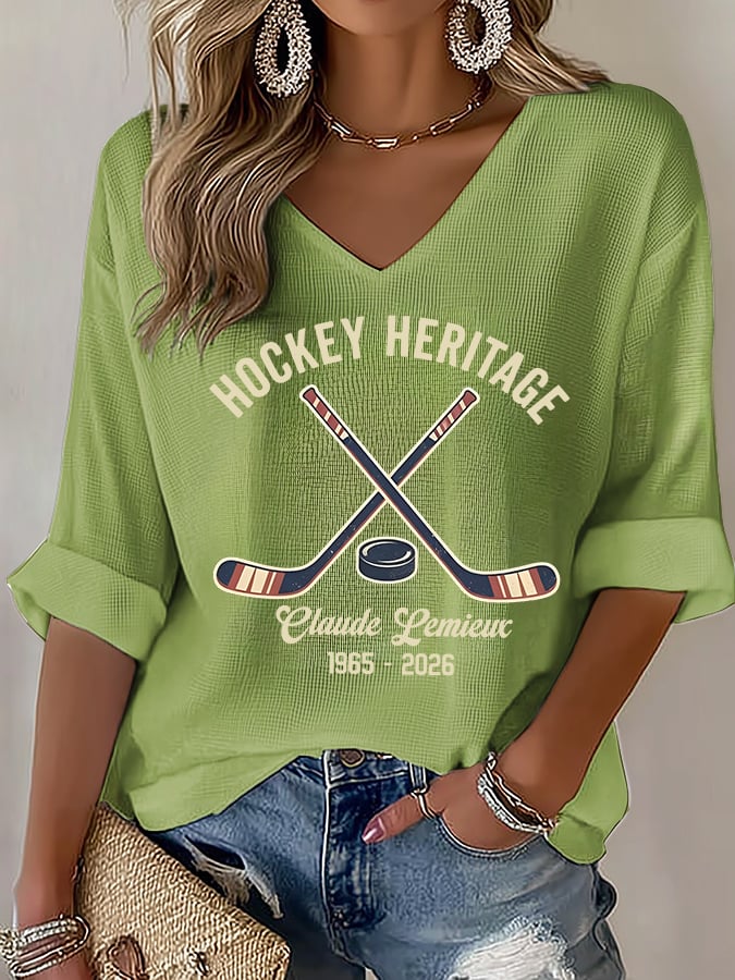 Women's  V-Neck RIP PEPE Hockey Heritage ,Hockey Fan T- Shirt