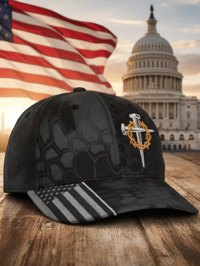 Independence Day USA Flag Cross Graphic Print Outdoor Adjustable Baseball Cap