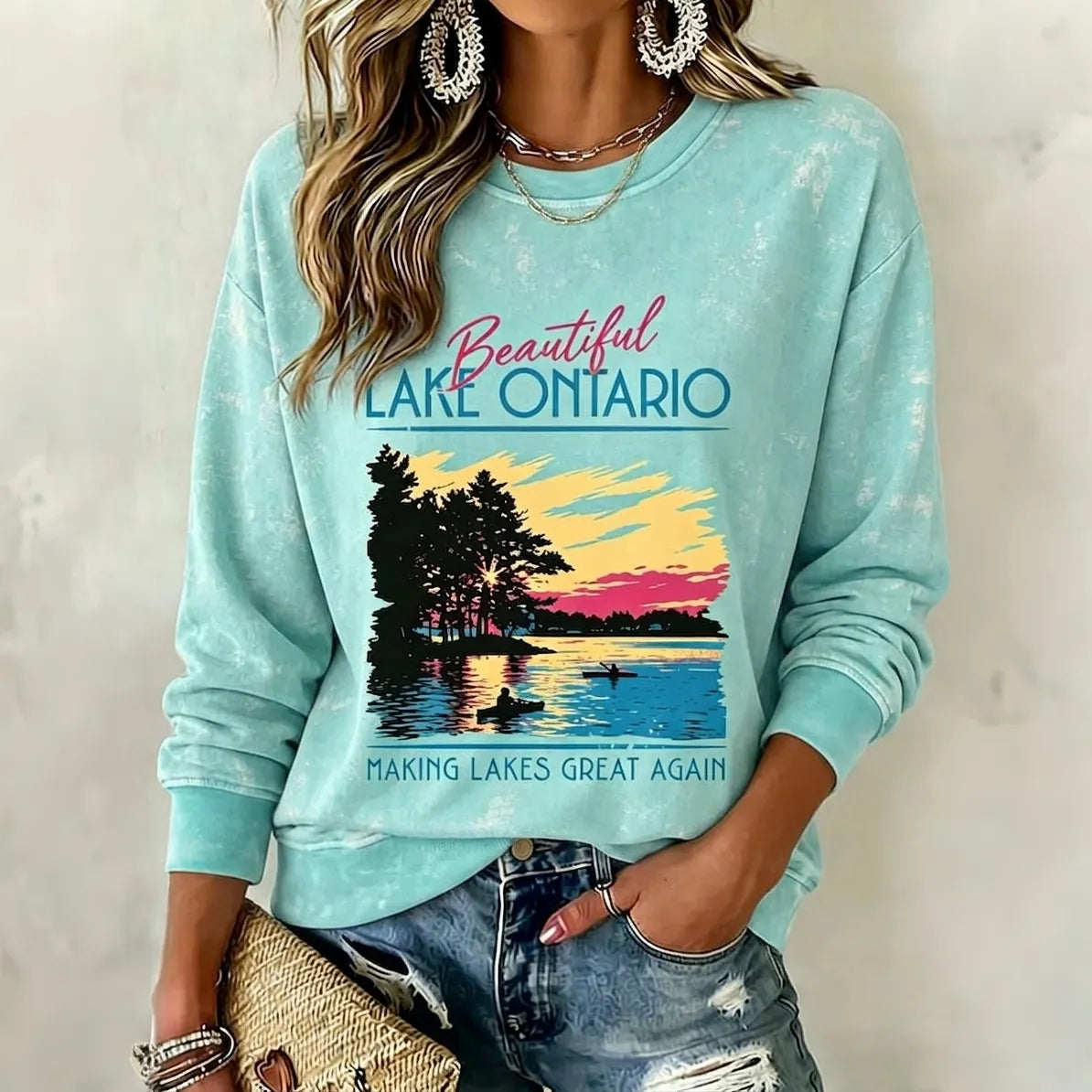 Women's Lake Ontario Casual Print Sweatshirt