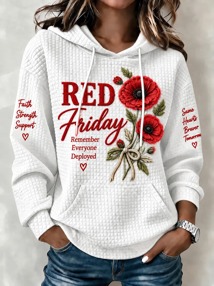 Women's Red Friday Print Waffle Hoodie