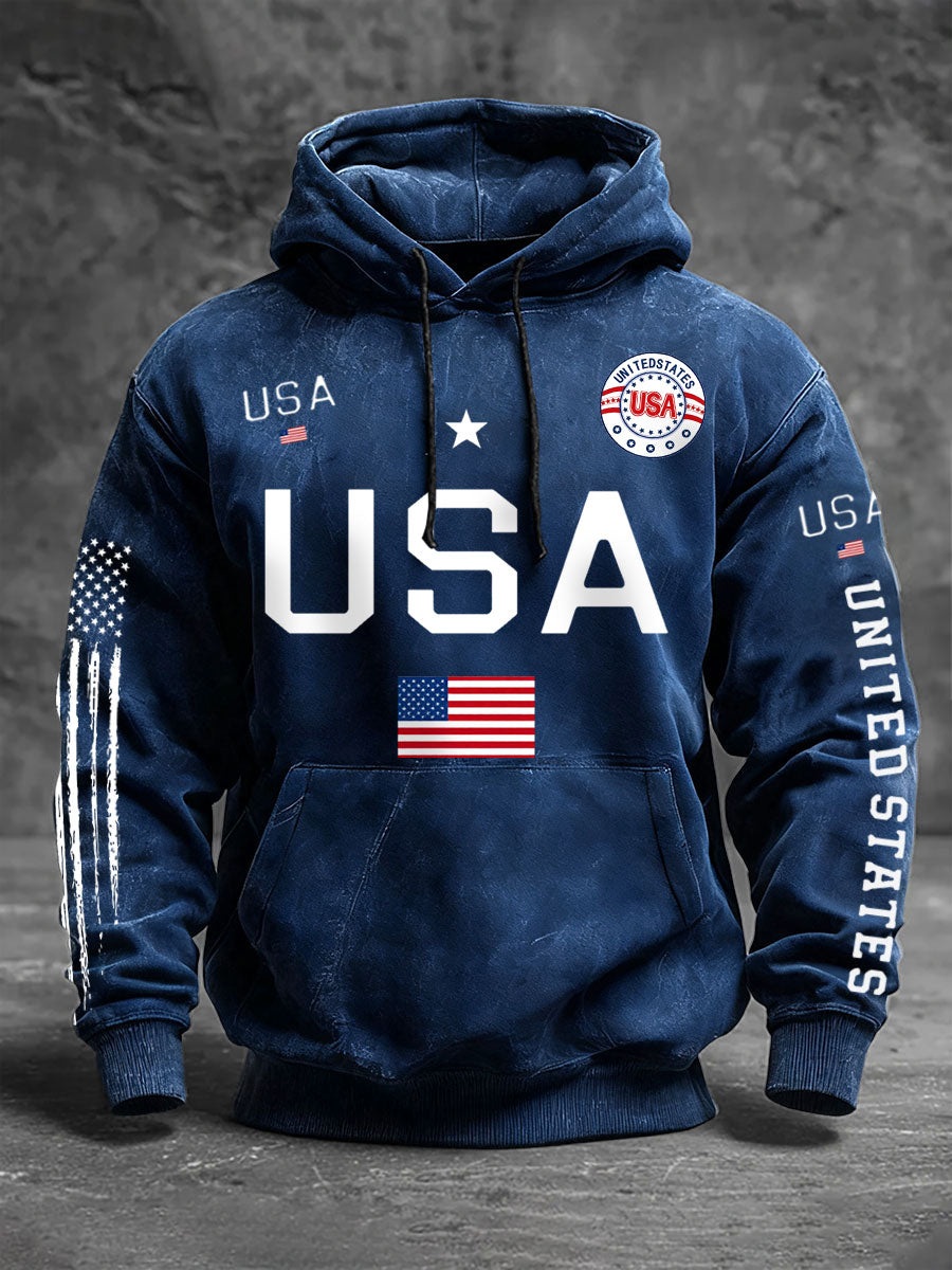 Men's USA Flag Graphic Printed Casual Hoodie