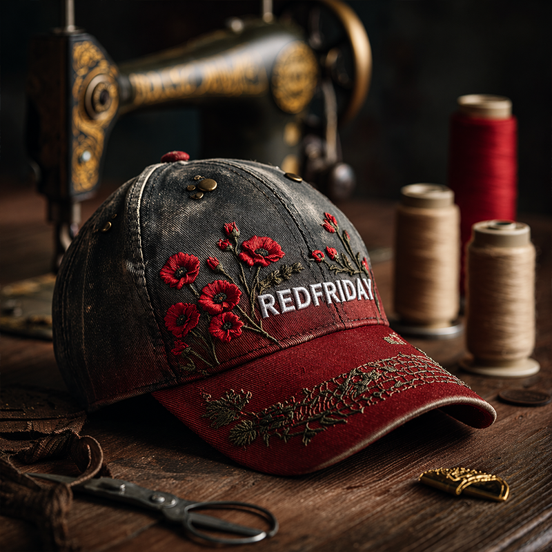 American Retro "Red Friday" Poppy Design Commemorative Casual Cap