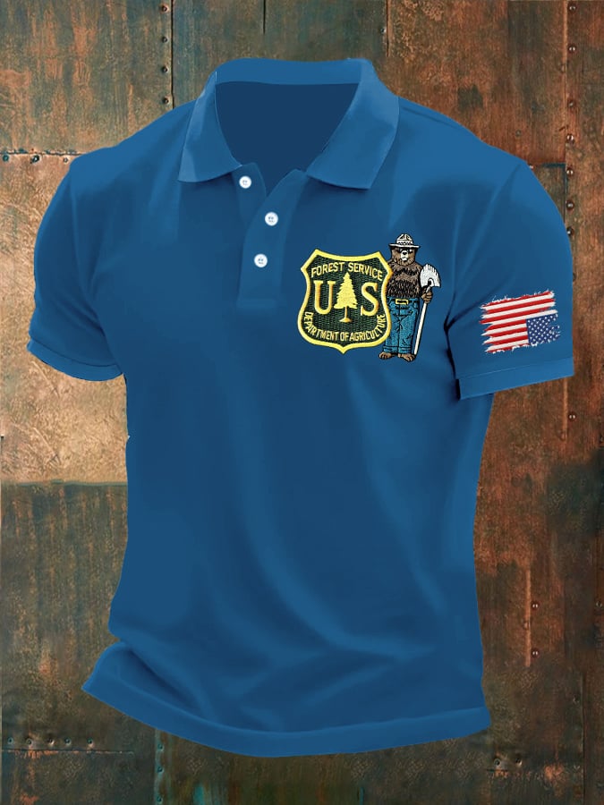 Men's Retro Save The Forest Service Printed Polo Shirt
