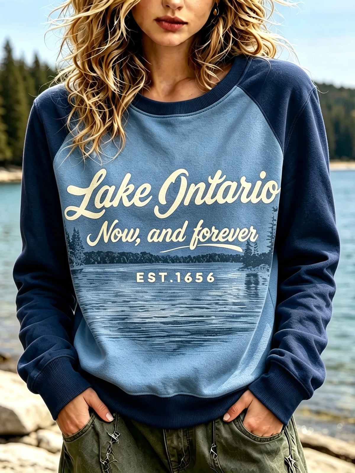 Women's Retro Lake Ontario Print Sweatshirt