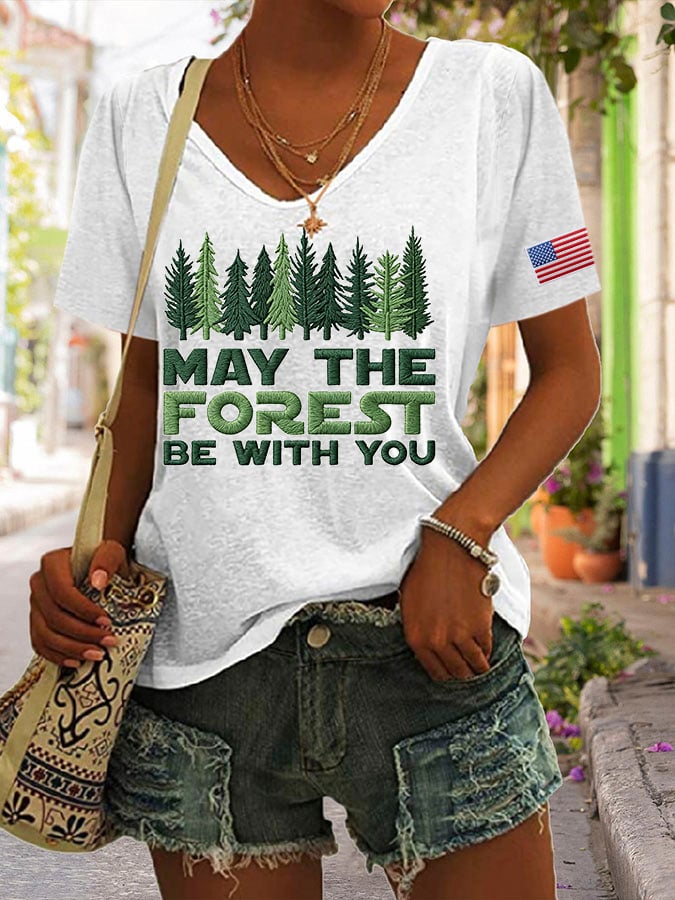 Women's May The Forest Be With You Printed Casual T-Shirt