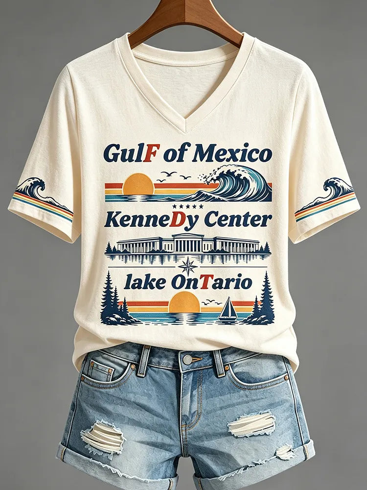 Women's Lake Ontario Printed V-neck T-shirt