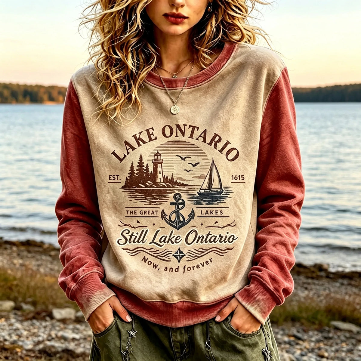 Women's Retro Lake Ontario Print Sweatshirt