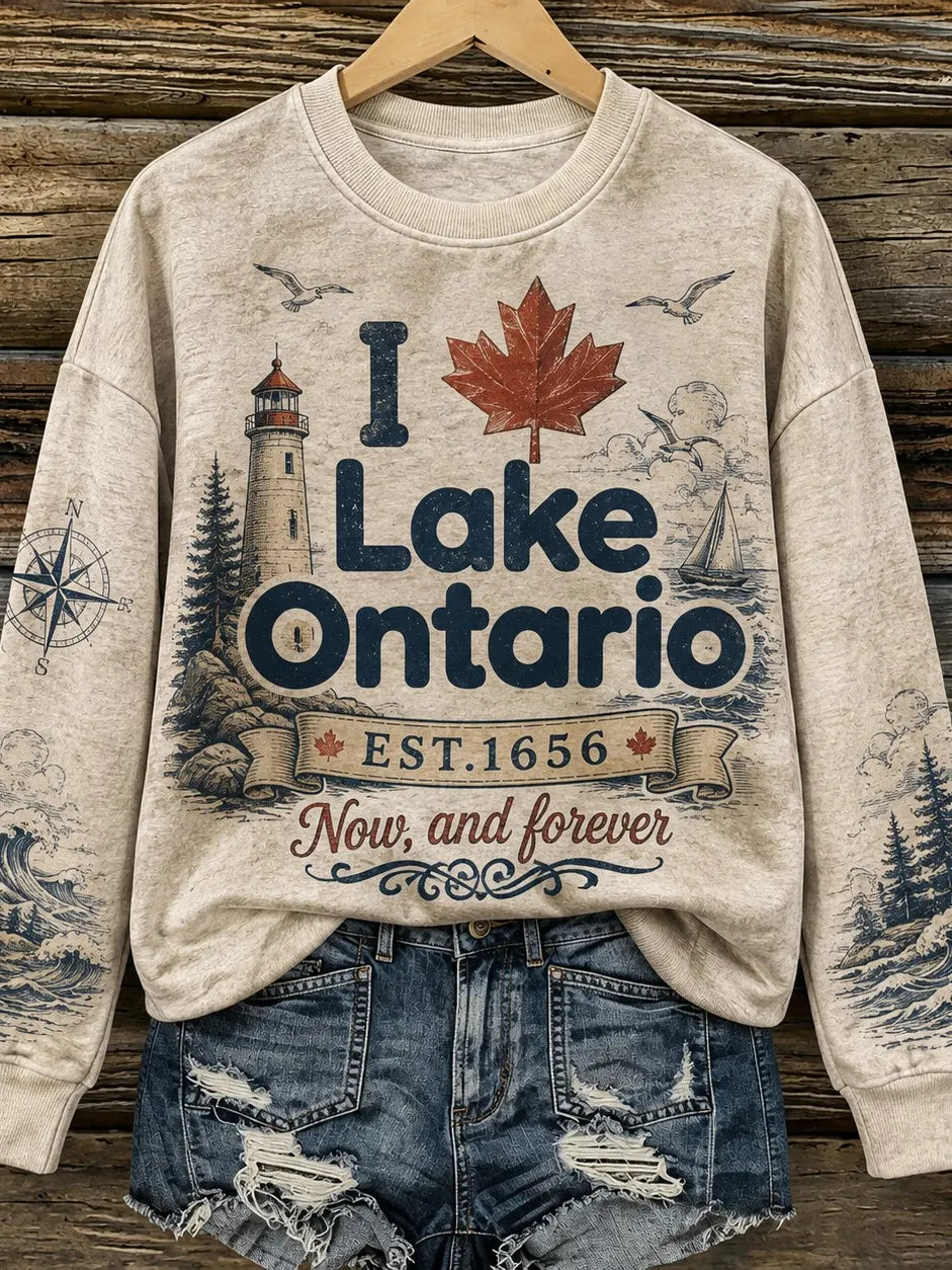 Women's Retro Lake Ontario Print Sweatshirt