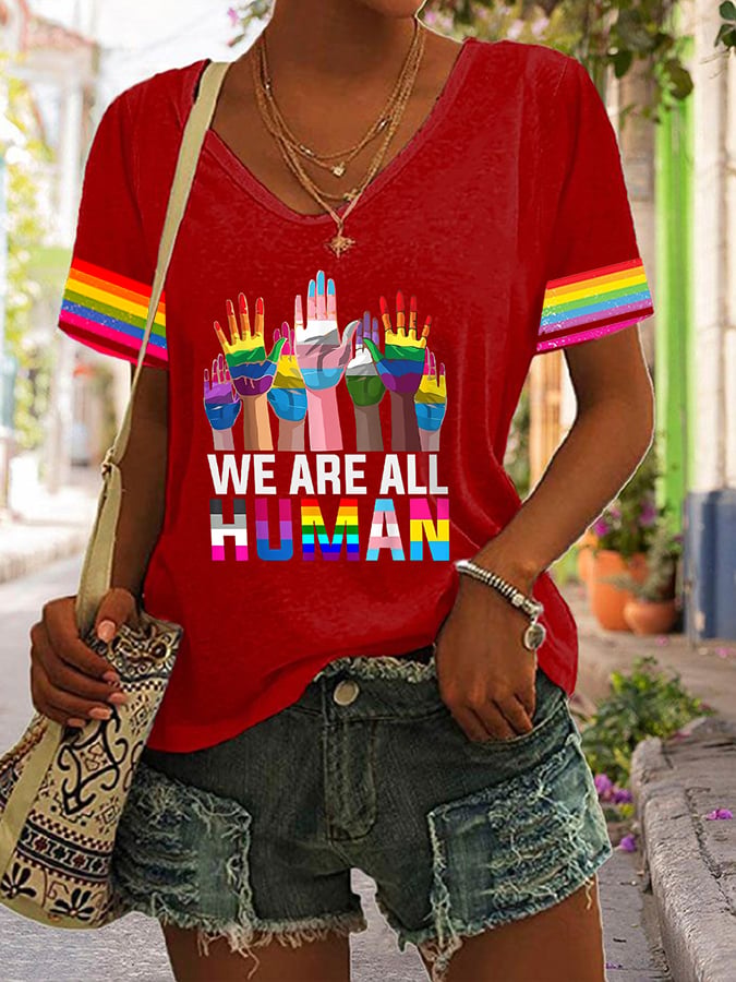 Women's Gay Month Print Casual V-Neck T-Shirt