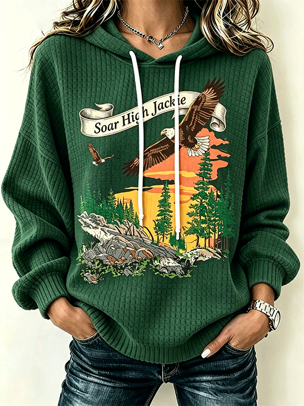 Women's Soar High Jackie Wilderness Eagle Graphic Casual Hoodie