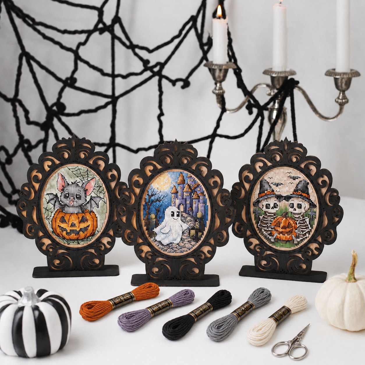 🔥Last Day 50% OFF - Halloween Frame Cross stitch KIT 🖼️(FREE Wooden Frame Included)