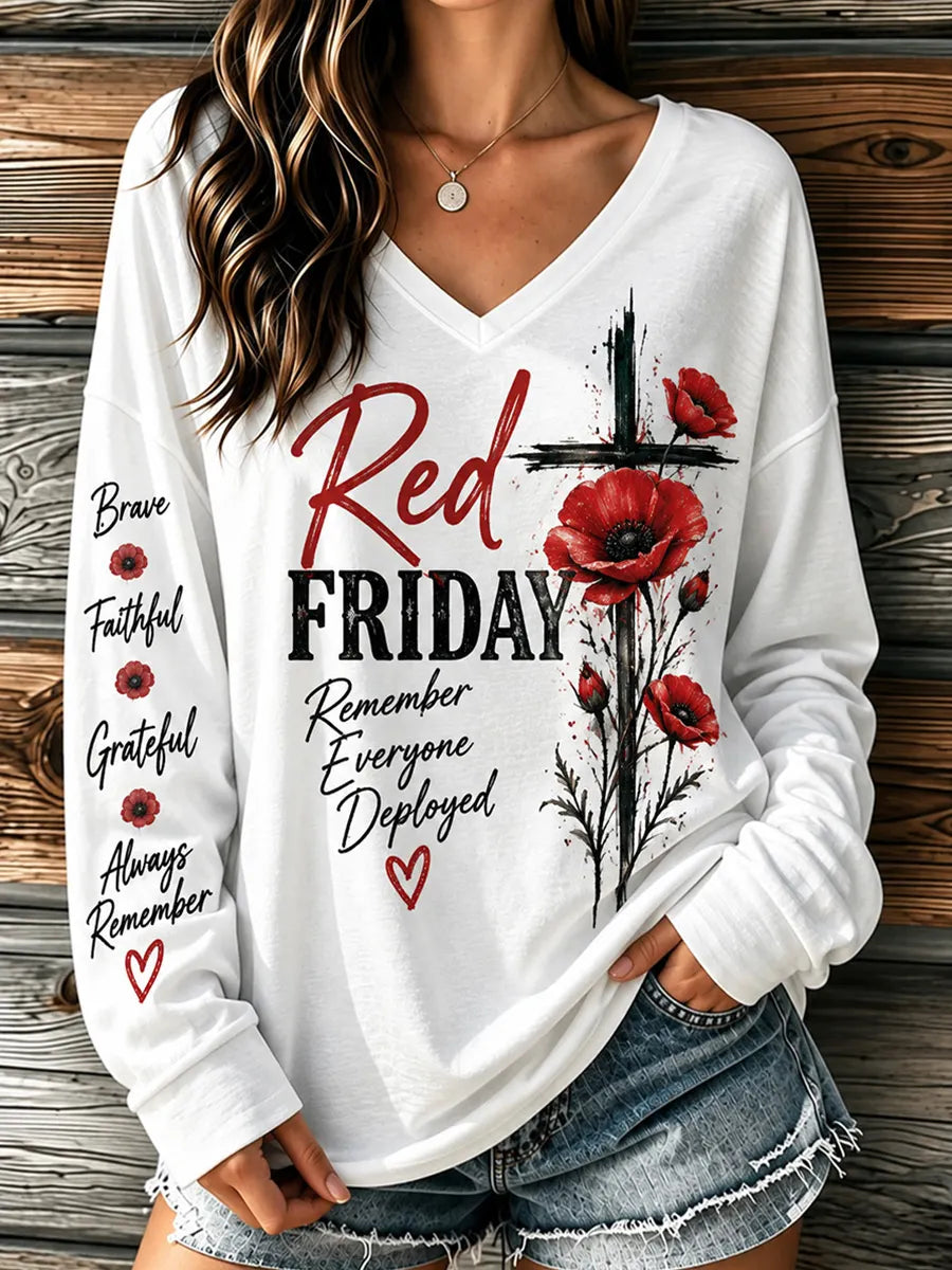 Women's Red Friday Art Print Casual Long-Sleeve T-Shirt