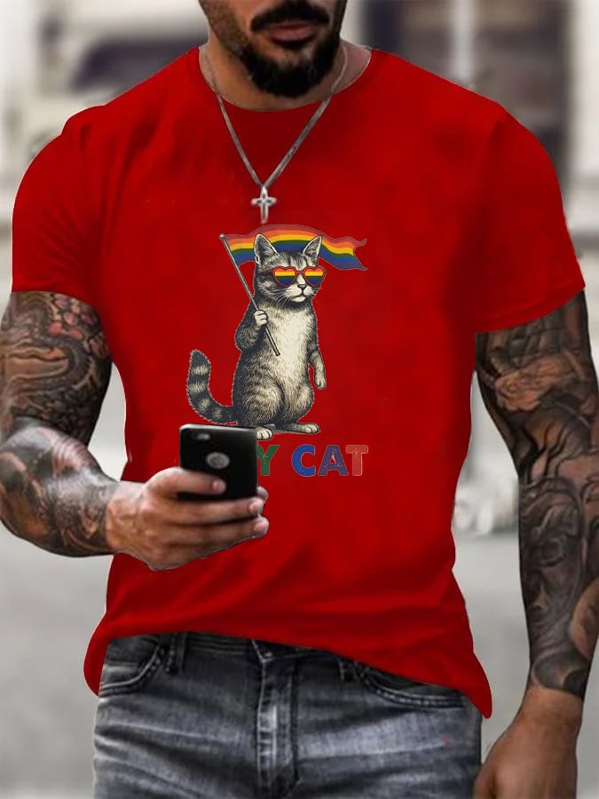 Men's Gay Month Rainbow Print Casual Crew Neck   T-Shirt
