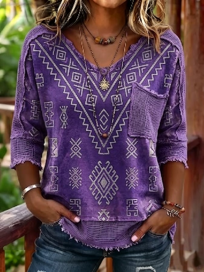 Women's Purple Spliced Raw-Hem Casual Top