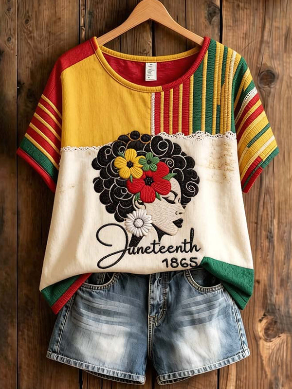 Women's Juneteenth 1865 Striped Print Casual T-Shirt