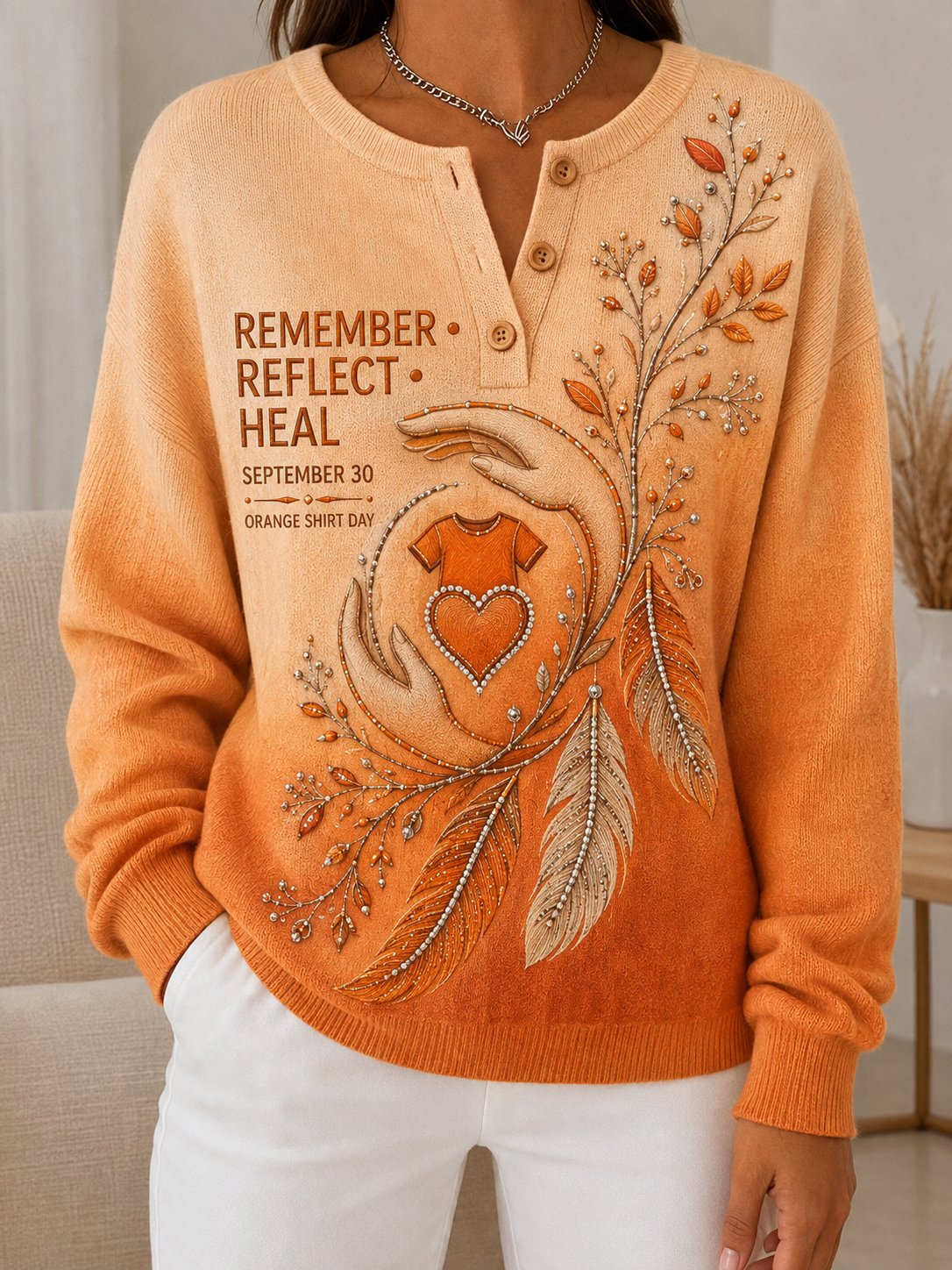 Women's Orange Shirt Day Print Knit Sweater