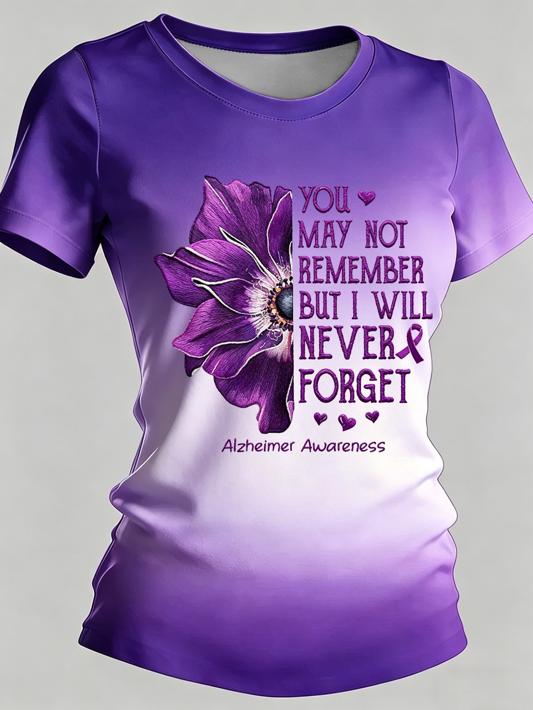 Women's Alzheimer's Awareness Print Casual Crewneck Top
