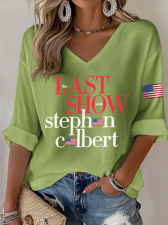 V-Neck Retro Last Show Print T-Shirt
