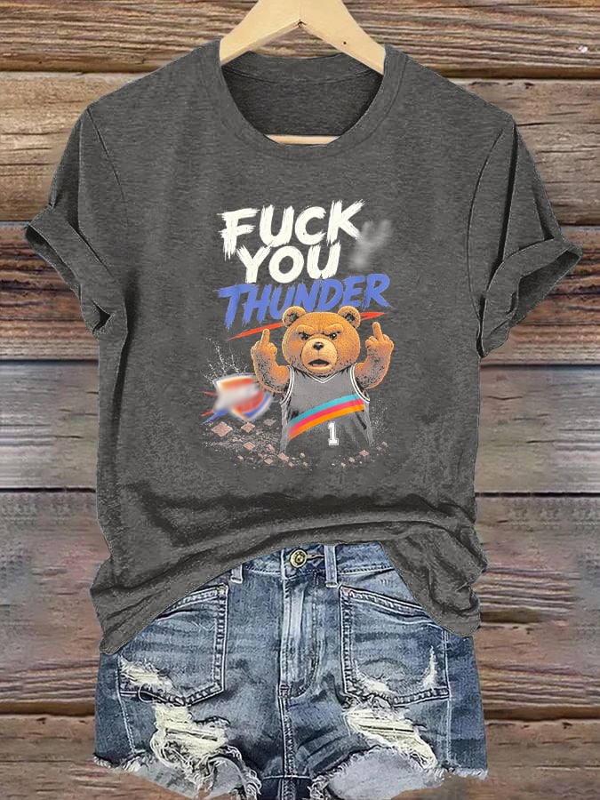 Women's  Cute Little Bear Print Round Neck T-shirt