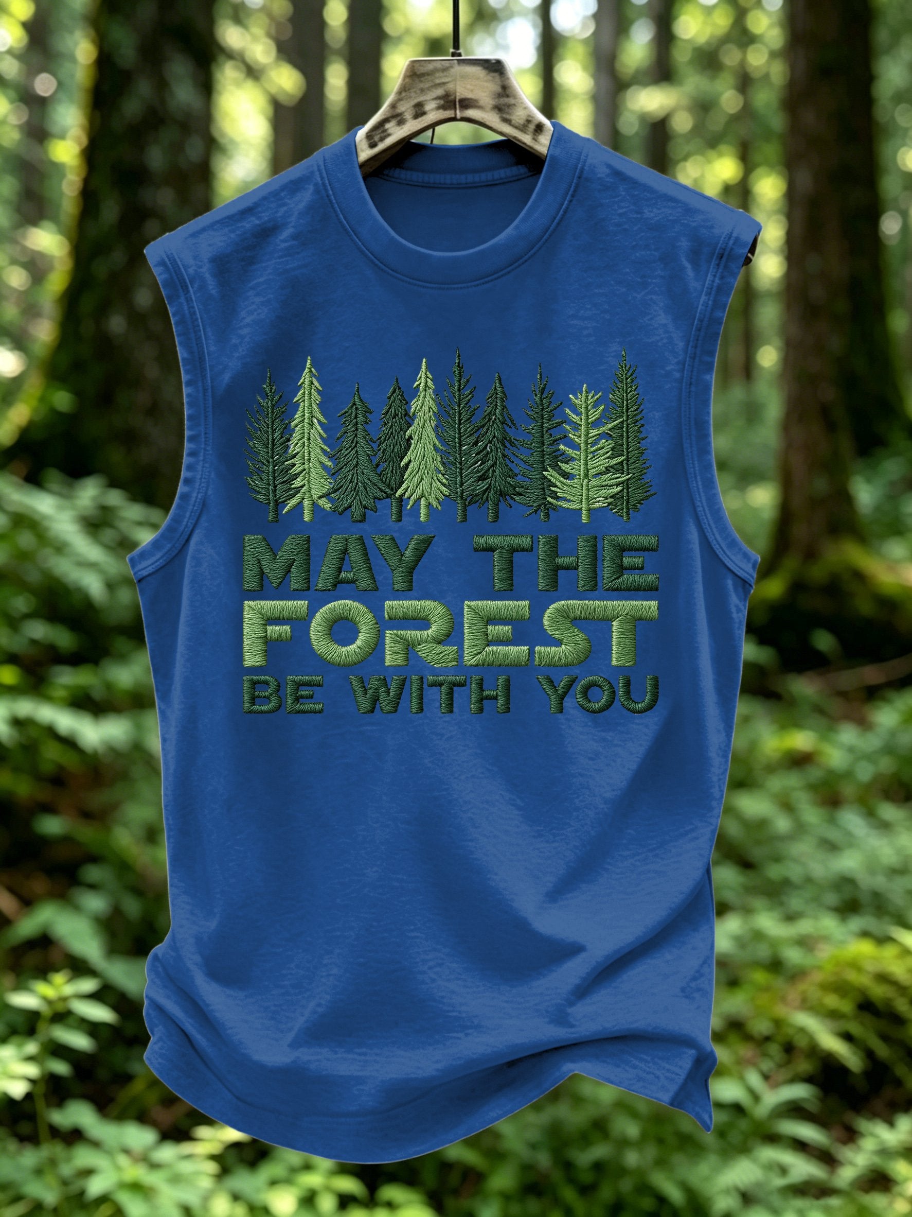 Men's Retro May The Forest Be With You Print Round Neck Vest