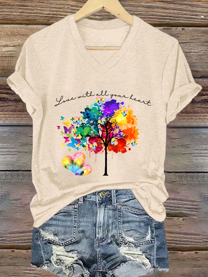 Women's Casual Pride Month Printed V-Neck Short Sleeve T-Shirt
