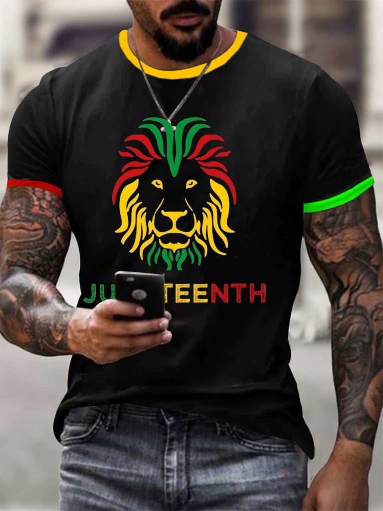 Men's Black Juneteenth Print Casuasl T-Shirt