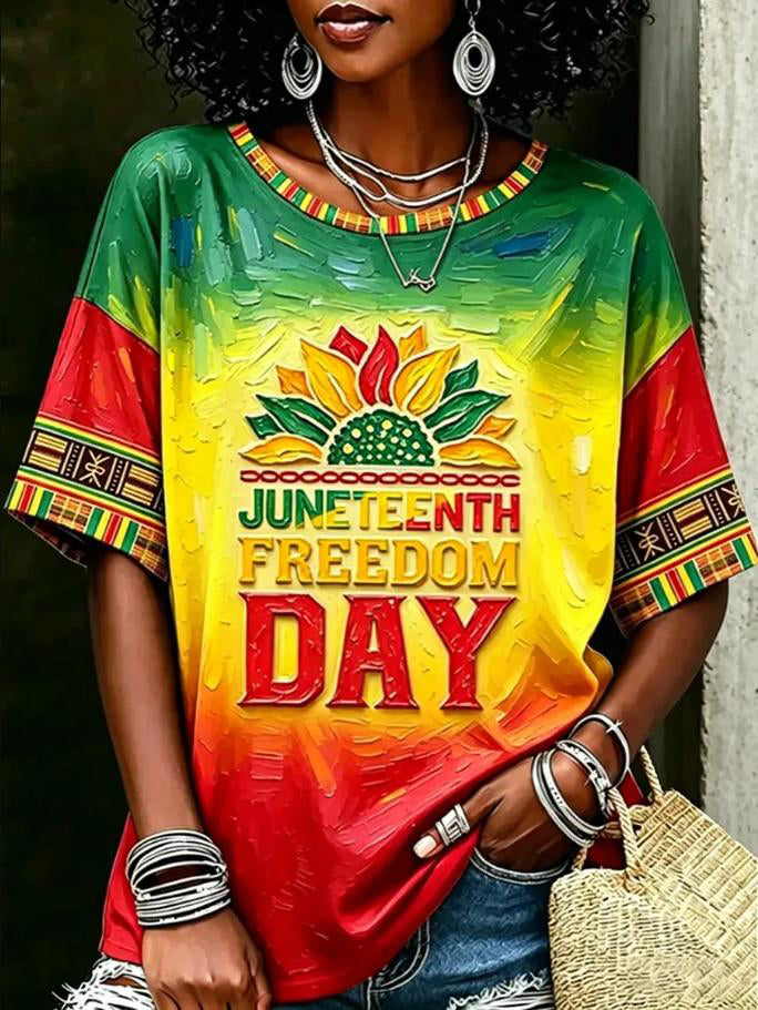 Women's Juneteenth Freedom Day Floral Art Print Casual T-Shirt