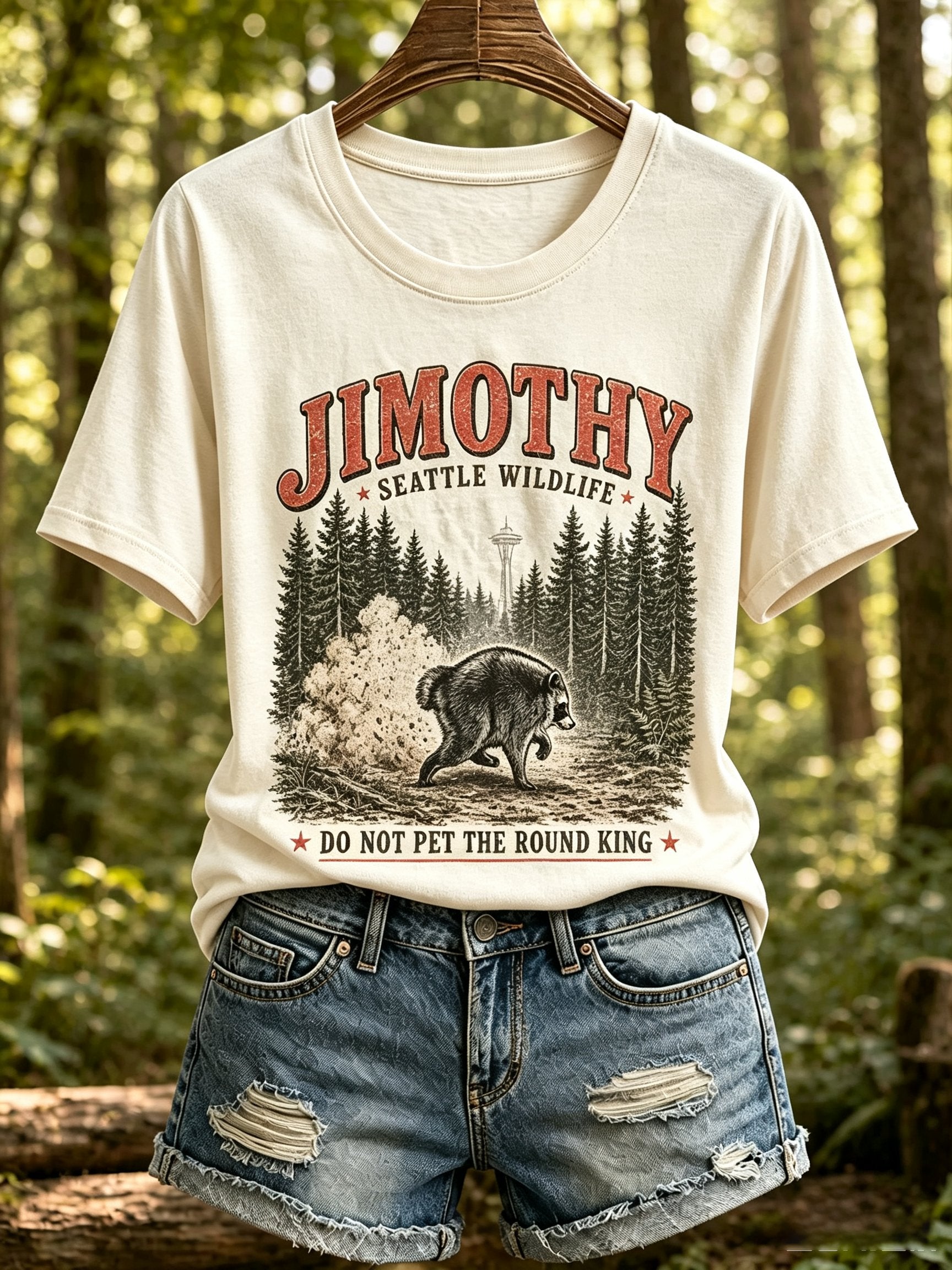 Women's Retro Jimothy Raccoon Print Comfortable T-Shirt