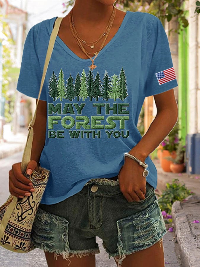Women's May The Forest Be With You Printed Casual T-Shirt