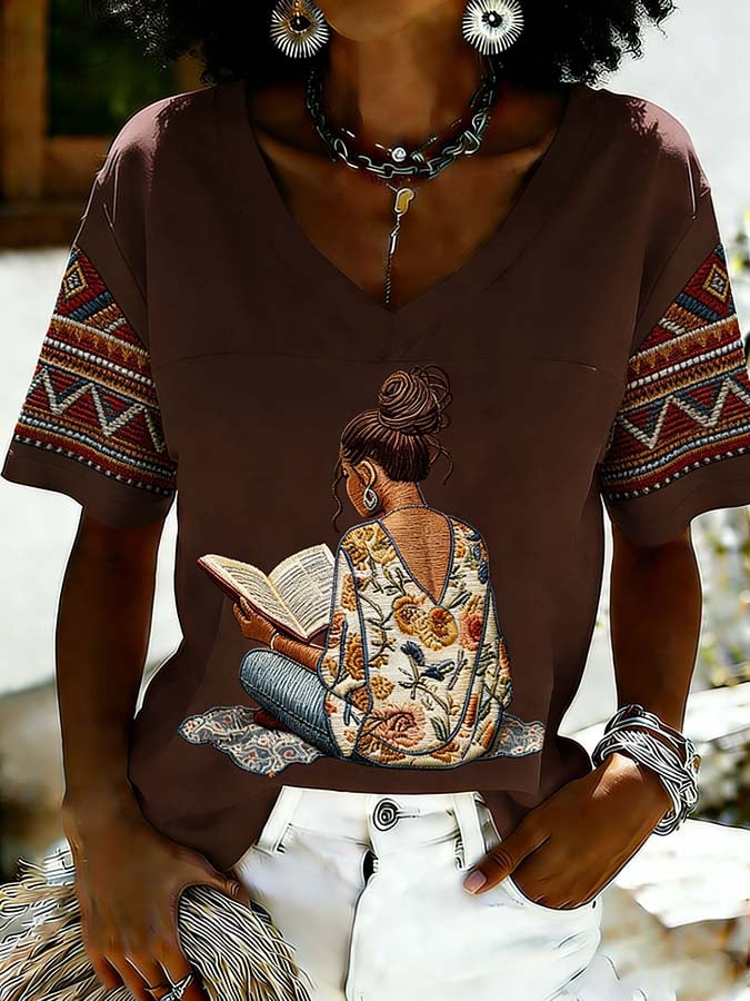 Women's Juneteenth "Positive Energy" Graphic V-Neck T-Shirt (Asian & Black Empowerment)