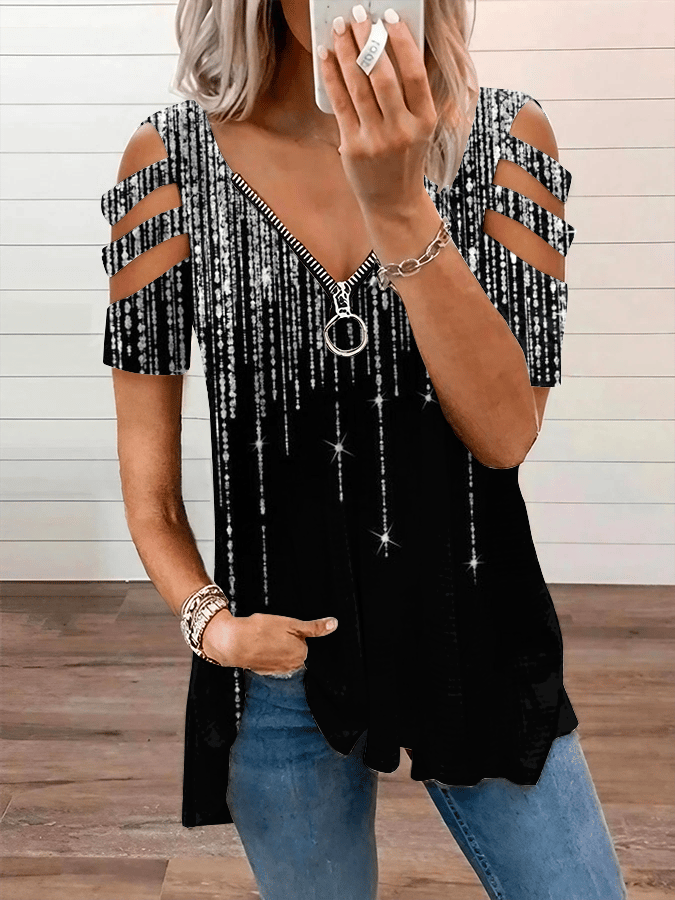 Women's Vintage Sequin Chain Print T-Shirt