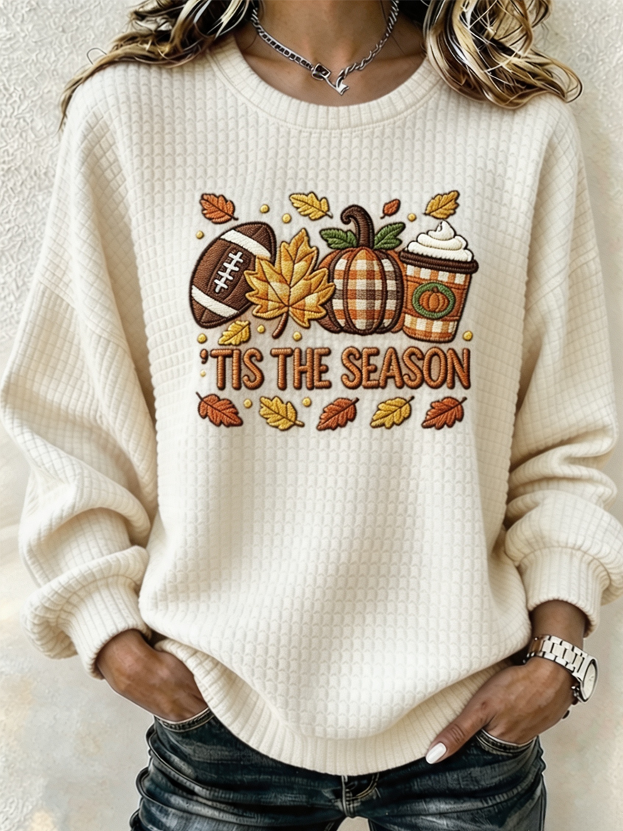 Women's Pumpkin Print Crew Neck Check Sweatshirt