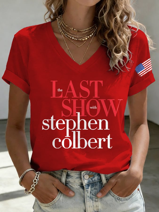 V-Neck Retro Last Show Print T-Shirt