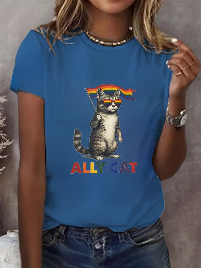 Women's Gay Month Rainbow Print Casual Crew Neck   T-Shirt