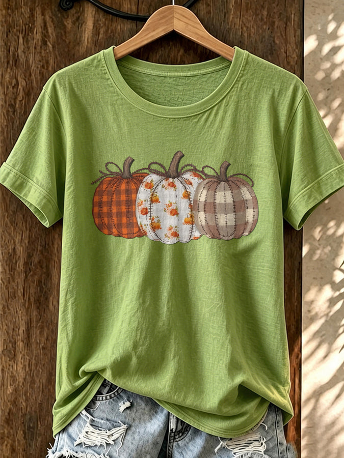 Women'S Autumn Pumpkin Printed Short Sleeved T-Shirt