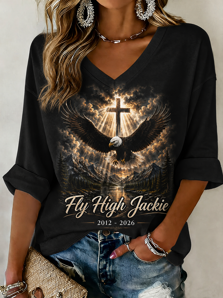 Women's V-Neck Retro Forever Free Faith Printed T-shirt