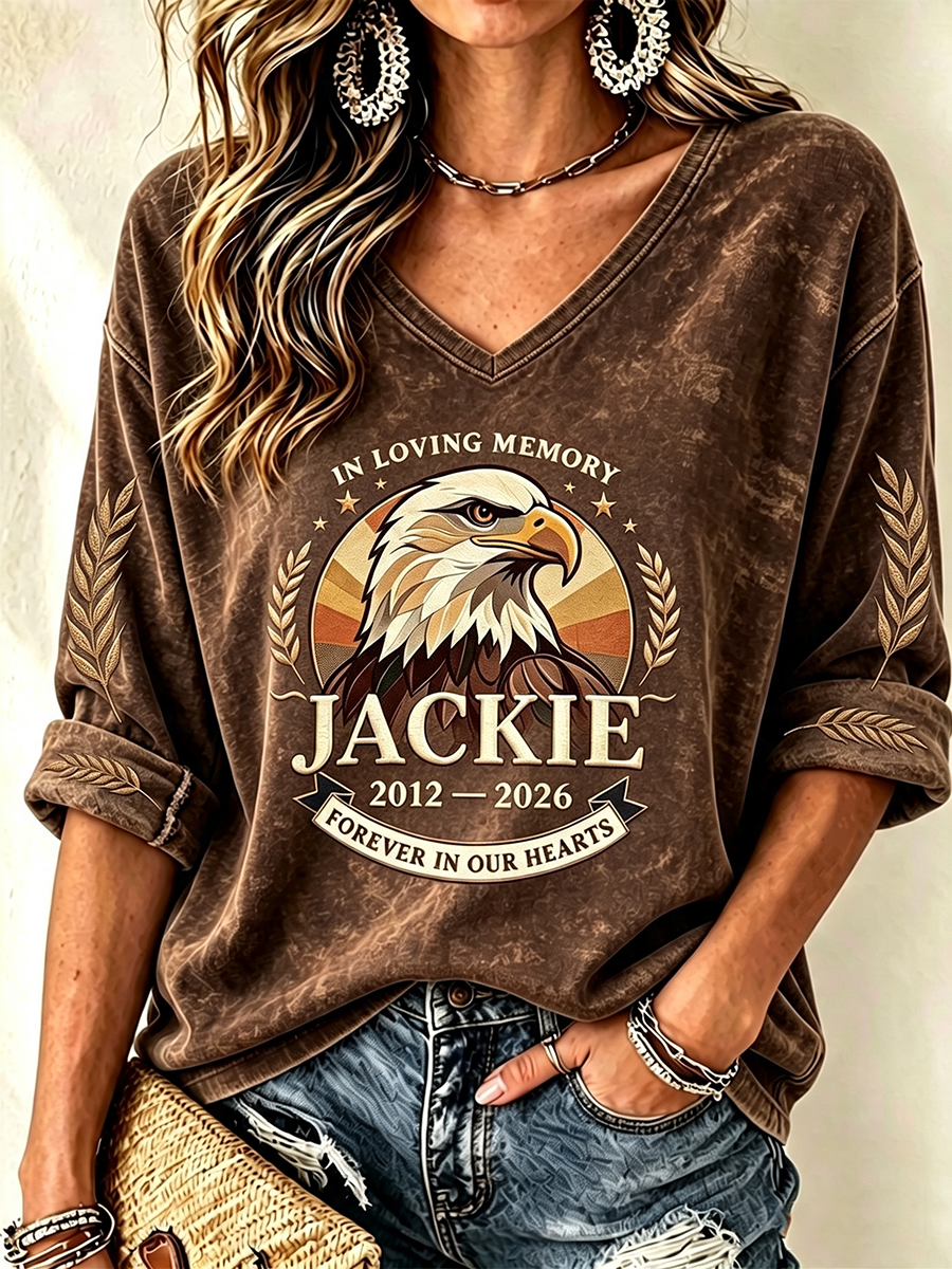 Women's Jackie The Eagle Print V Neck Top