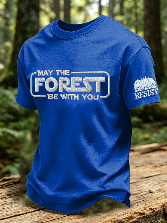 Men's Retro May The Forest Be With You Print Round Neck T-Shirt