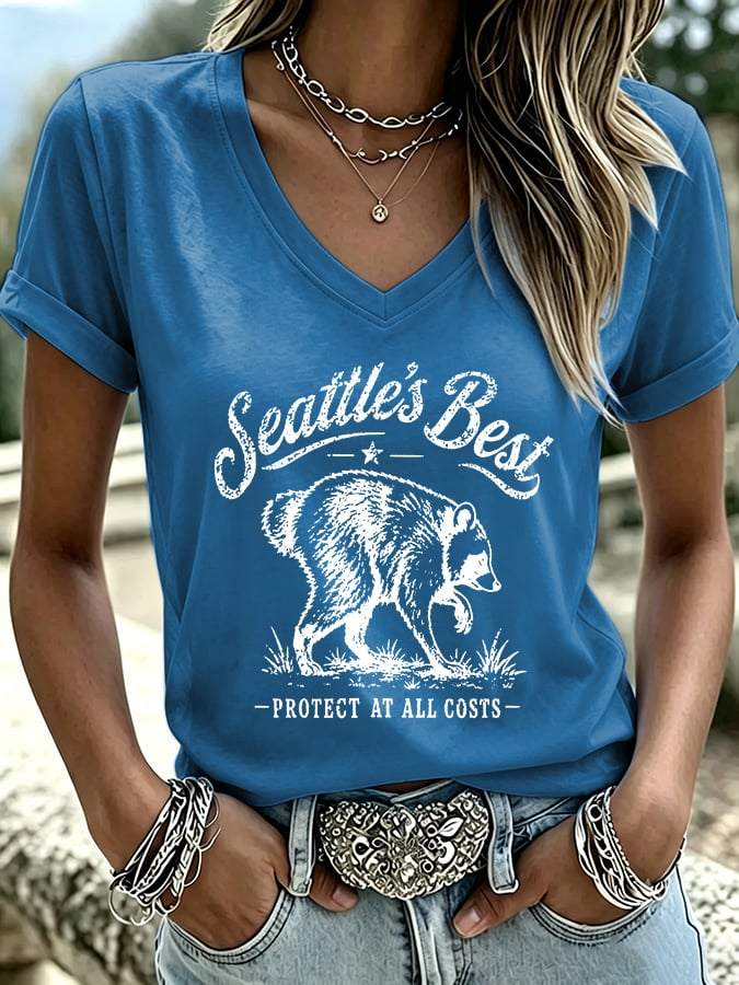 Women's Seattle's Best Protect At All Costs Print V Neck T-Shirt