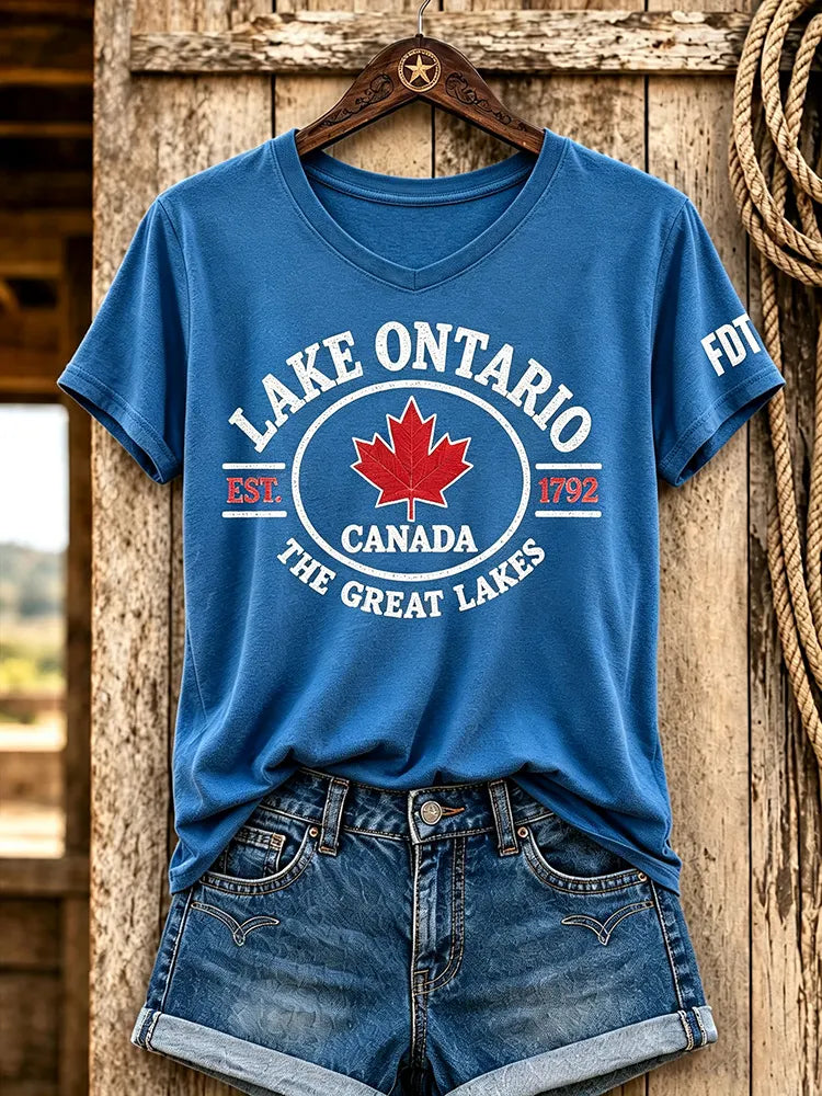 Women's Lake Ontario Canada The Great Lakes V-neck Tee