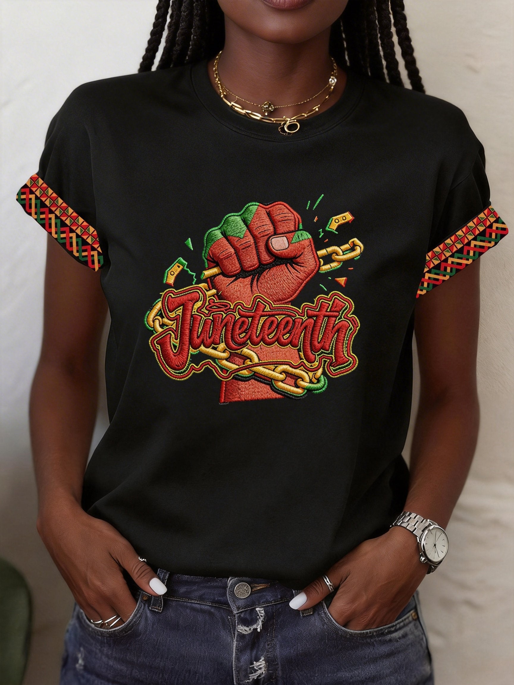 Women's Juneteenth Print Crew Neck Short-Sleeve T-Shirt