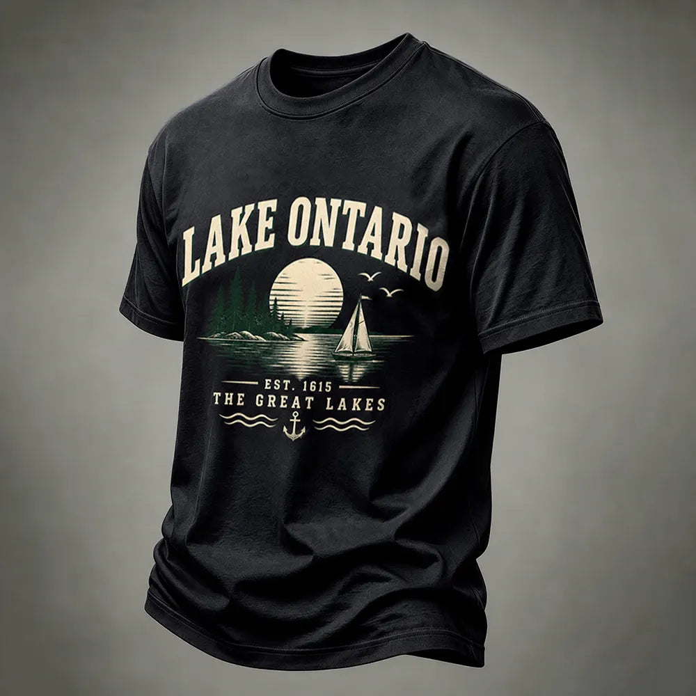 Men's Lake Ontario Printed Short Sleeve Casual Crew Neck T-shirt