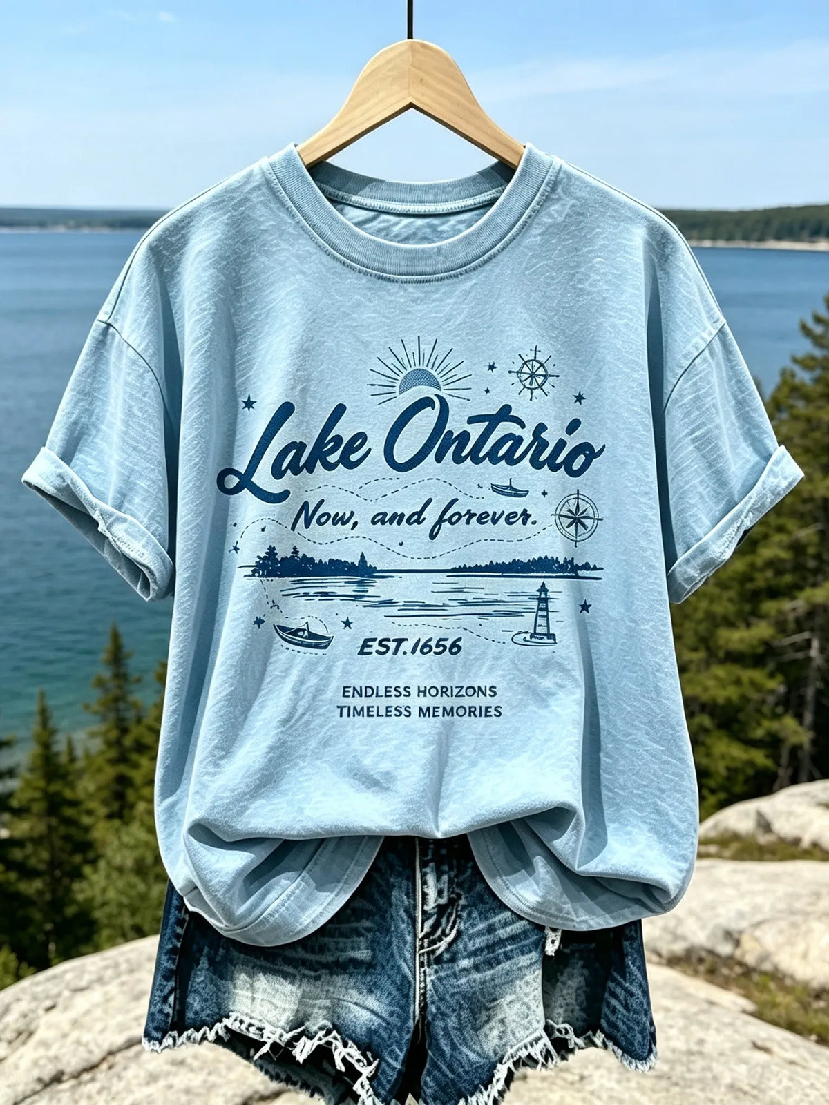 Women's Retro Lake Ontario Print T-shirt