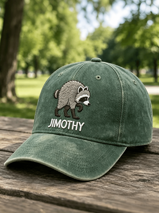 Retro Jimothy Raccoon Print Baseball Cap