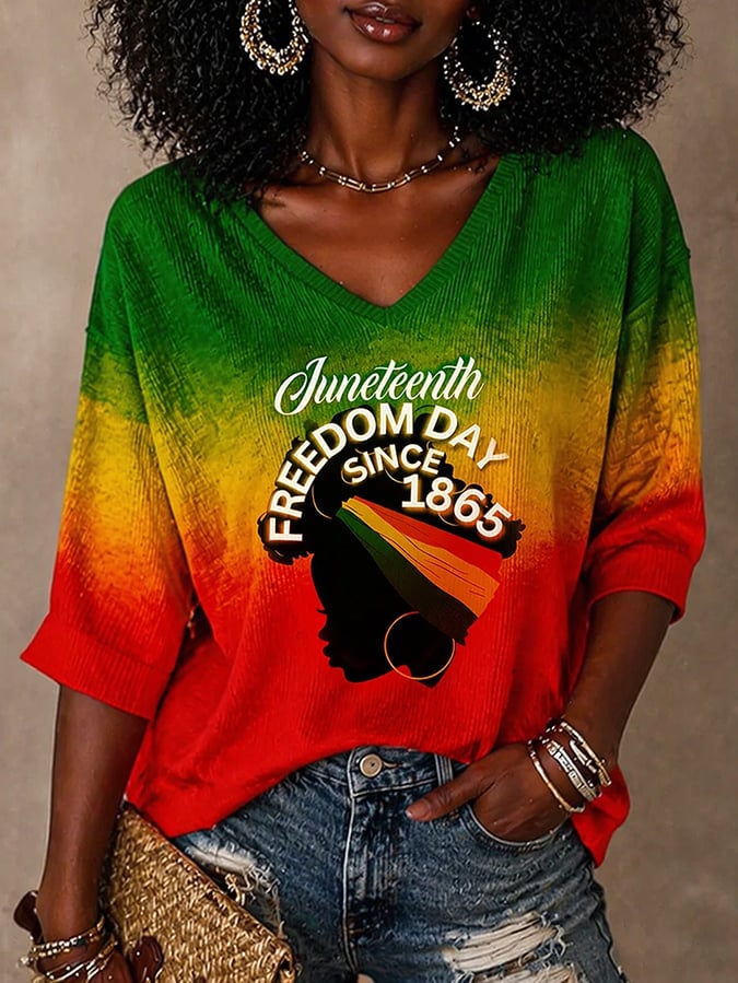Women's Juneteenth Print Casual T-shirt