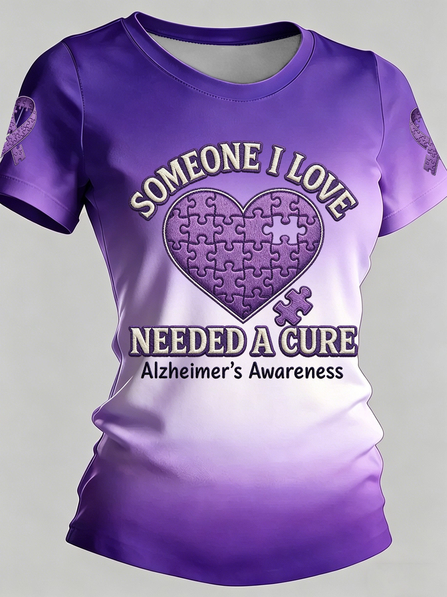 Women's Alzheimer's Awareness Print Casual Crewneck Top