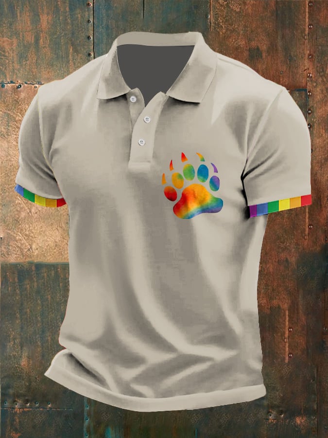 Mens Casual Gay Rainbow Paw Pride Print POLO Shirt
