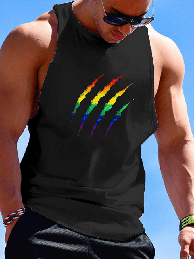 Men's Rainbow Bear Paw Print Casual Tank Top